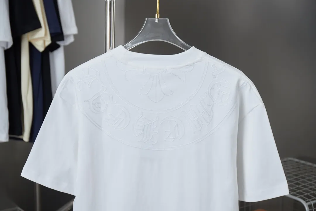 🅿️200 Ch*ome Hearte 25SS early spring new model, hollow embroidered collar and short sleeves with heart, light luxury, essential item for daily commuting for men and women, correct version, welcome to compare, detailed features · 320g 100% pure cotton double yarn jersey fabric · Custom dyed in the same vat, special thickened 32 count double-ply 1X1 thread · Imported Tajima machine embroidery hollow embroidered heart pattern · Garment wash · Double-needle sewing and cross-seam technology · Original main mark, washed tag, brand moisture-proof paper packaging Color: black/white Size: S/M/L/XL